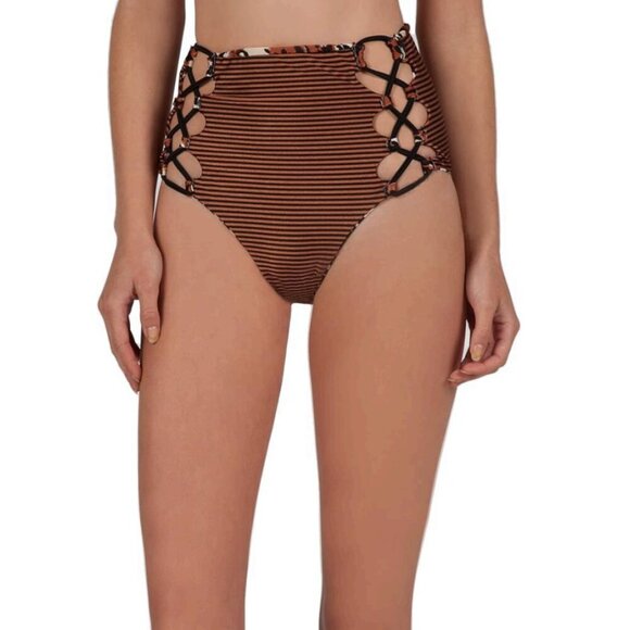 Volcom Roam Free Highwaist Bikini Bottom Floral/Stripes NWT Size XS - Picture 2 of 12